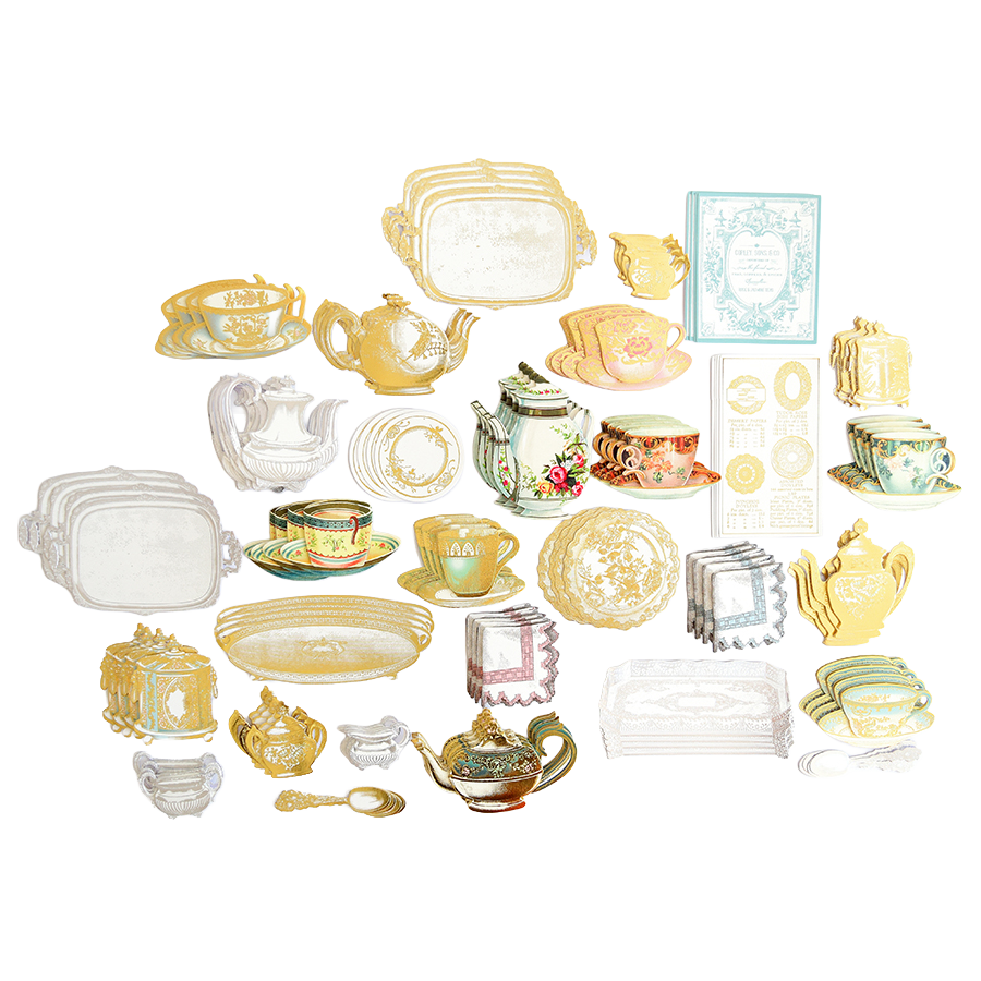 Experience elegance with Favorite Tea Embellishments 120 Count—a curated collection of illustrated vintage teacups, teapots, saucers, trays, and plates beautifully arranged on a crisp white background. Perfect as decorative stickers for scrapbooks or handmade card embellishments, these charming designs capture the nostalgic beauty of antique tea sets for a delightful finishing touch to any project.