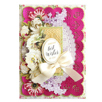 A card with 3D Lace Doily Dies and flowers, perfect for Valentine's Cards or adding an antique feel.