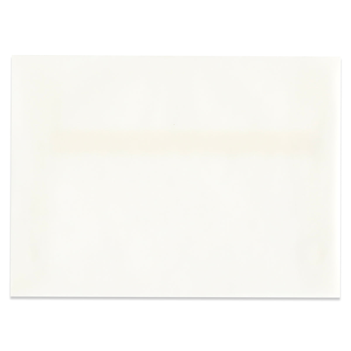 A blank white sheet of paper with subtle horizontal shading near the center, photographed against a white background—ideal for creating elegant invitations or pairing with the 10 Pack Vellum A7 Envelopes (5.25″ x 7.25″).