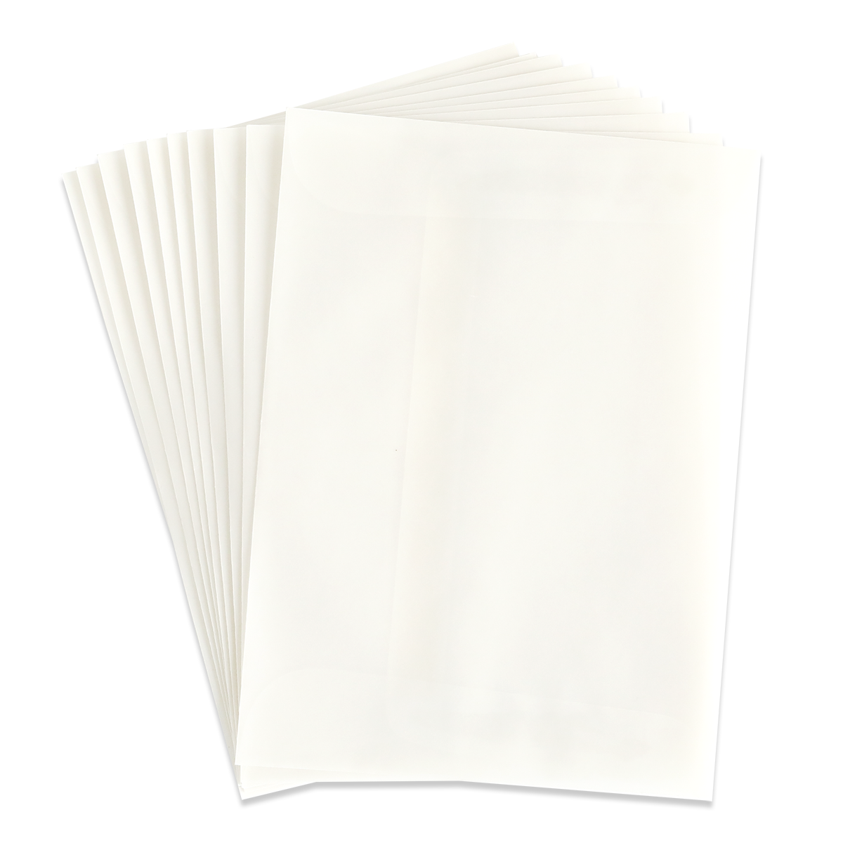 A stack of blank, white sheets of paper fanned out on a light surface—ideal for pairing with the 10 Pack Vellum A7 Envelopes (5.25″ x 7.25″) to create elegant invitations.