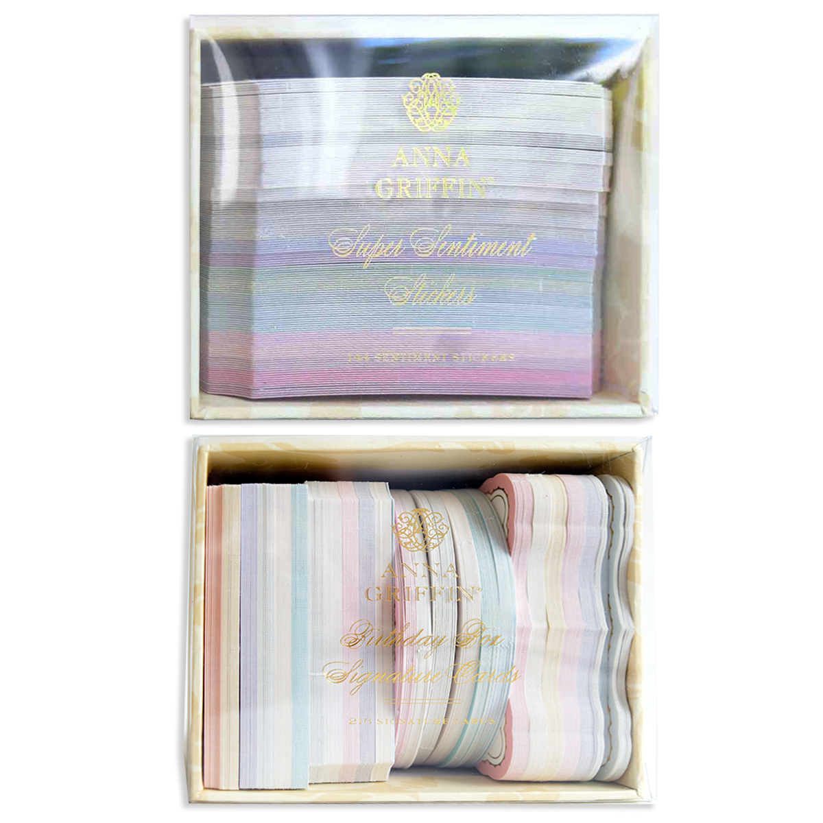The Super Sentiments and Signature Cards set includes pastel-colored sentiment stickers for your handmade card collection.