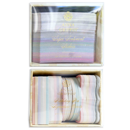 The Super Sentiments and Signature Cards set includes pastel-colored sentiment stickers for your handmade card collection.