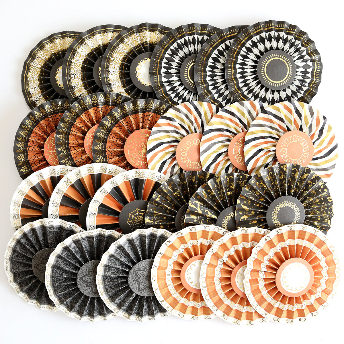 Perfectly Scary Halloween Embellishments: black, gold, orange, and white rosettes—ideal for adding festive flair to your Halloween projects.