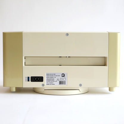 A beige and white Empress Elite Machine with Large and 13" Plates is shown from the back, displaying a technical label, power socket, USB port, and a central slot.