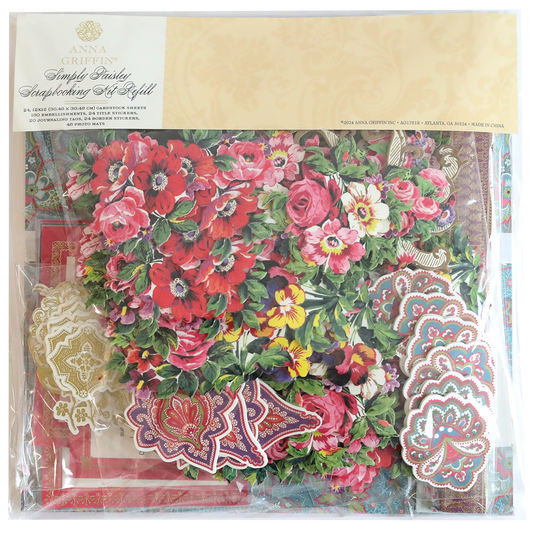 The Paisley Papers and Embellishments kit offers floral and paisley-patterned decorative paper cutouts, ideal for adding charming touches to your scrapbook pages.