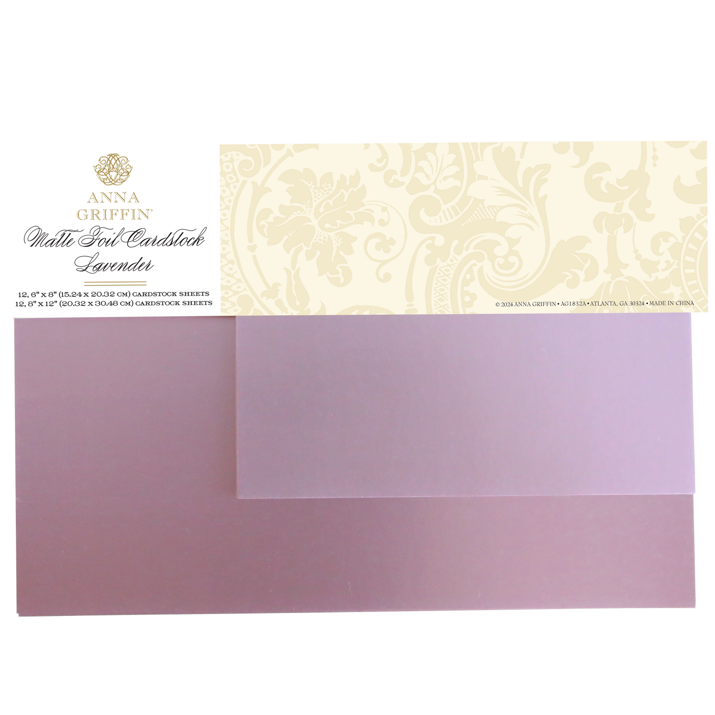 Luxury Matte Foil Cardstock Lavender by Anna Griffin, ideal for embossing and die-cutting, features a decorative cream header on top.