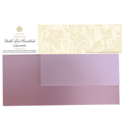 Luxury Matte Foil Cardstock Lavender by Anna Griffin, ideal for embossing and die-cutting, features a decorative cream header on top.