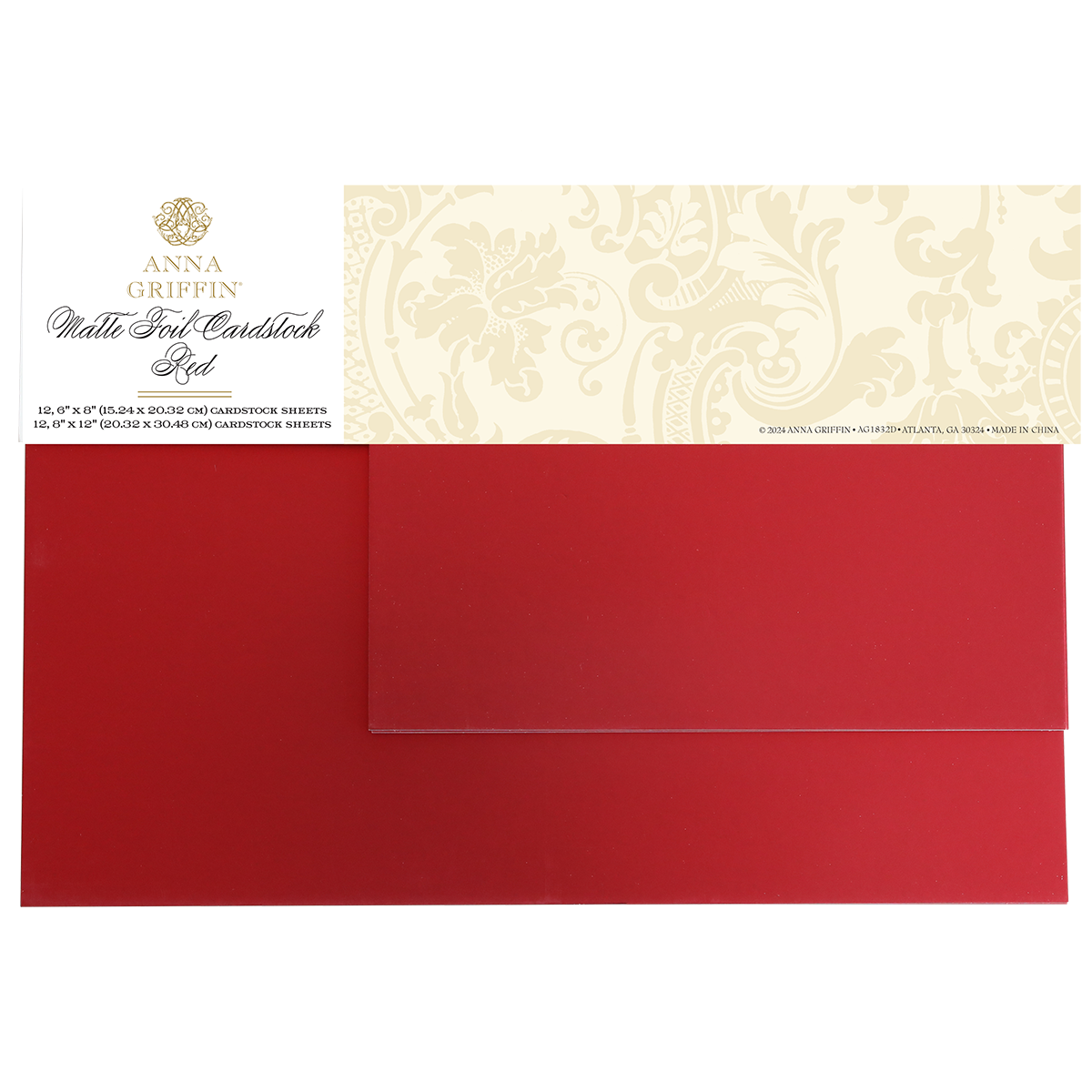 The Luxury Matte Foil Cardstock Red features an ornate floral pattern on its red matte foil sheets, making them ideal for embossing and die-cutting projects. These sheets bring elegance to any creative endeavor.