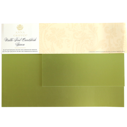 The Luxury Matte Foil Cardstock Green offers a set of sheets featuring an ornate floral pattern on the top section, perfect for embossing.