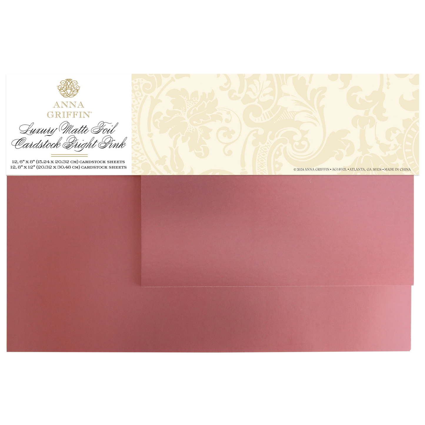 The Luxury Matte Foil Cardstock in Bright Pink features a floral-patterned package that inspires creativity, with two exquisite sheets ideal for elevating die-cutting projects.