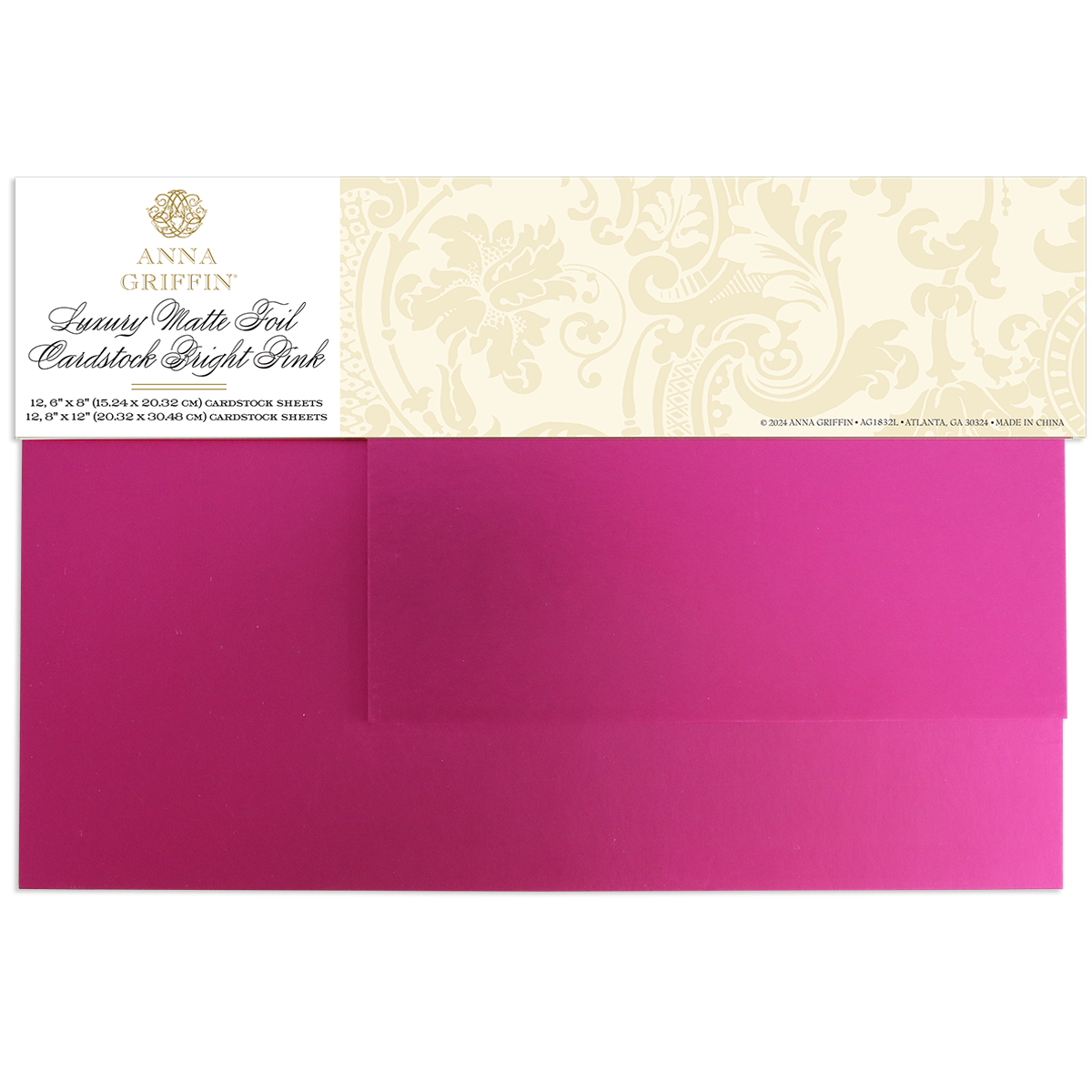 The Luxury Matte Foil Cardstock Bright Pink includes two sheets with a decorative label—ideal for diecutting and bringing elegant style to your craft projects.