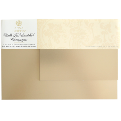 Luxury Matte Foil Cardstock in Champagne, featuring a decorative floral pattern and elegant label.