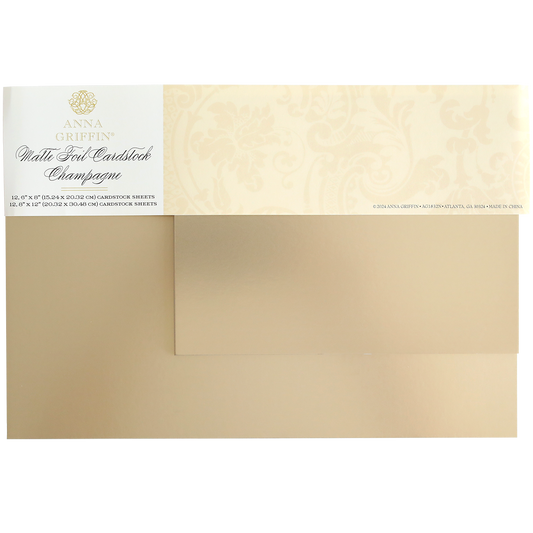 Luxury Matte Foil Cardstock in Champagne, featuring a decorative floral pattern and elegant label.