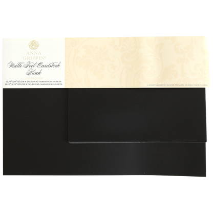 A pack of Luxury Matte Foil Cardstock Black, ideal for embossing or die cutting, features the label and a stack of sleek black cardstock sheets.
