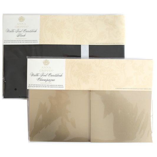 Get two packs of Luxury Matte Foil Cardstock Champagne and Black—each with 16 sheets of 12" x 12" cardstock, ideal for diecutting and adding an elegant touch to your creative projects.