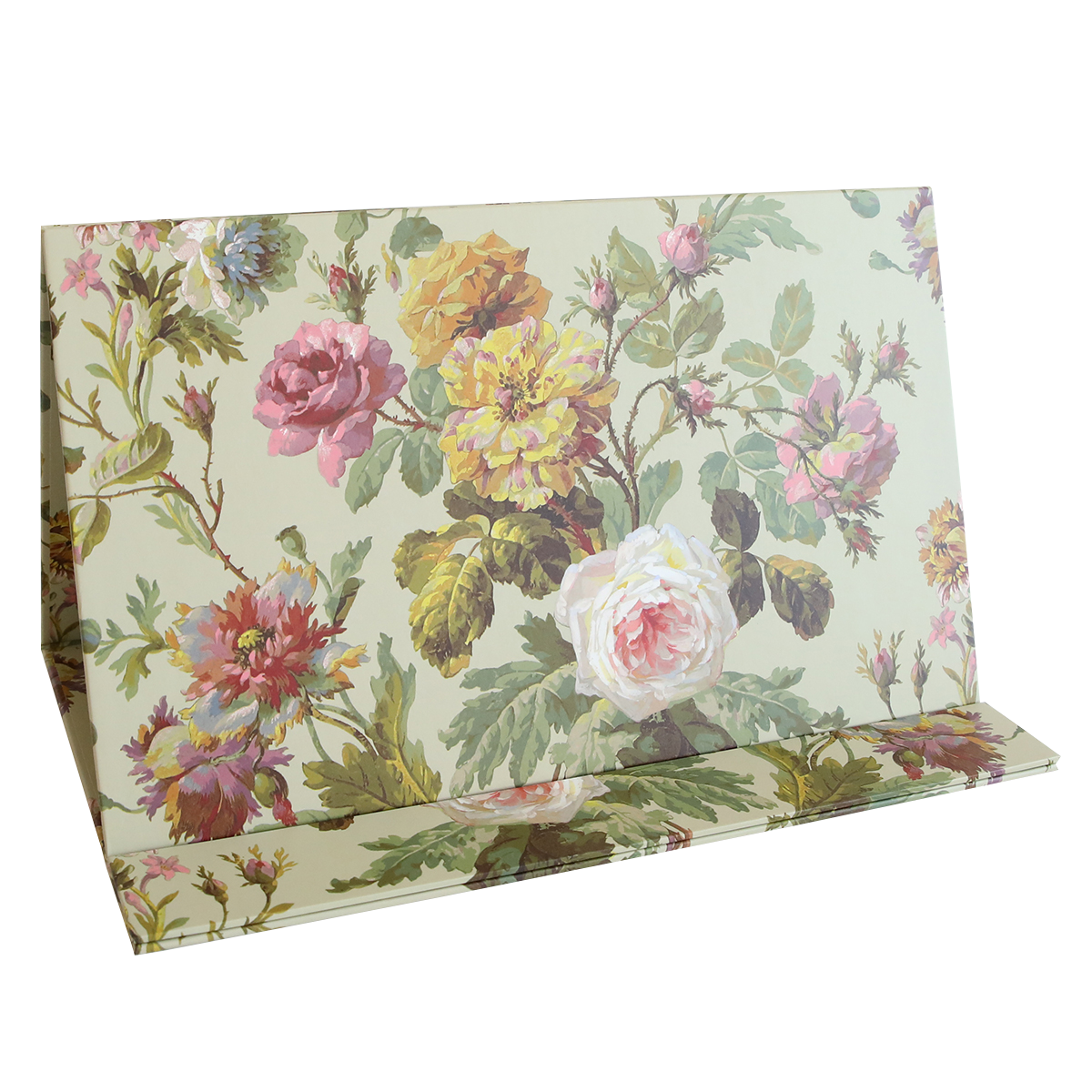 The Magnetic Die Stand Francesca features a floral pattern with vibrant flowers and green leaves on a light background—perfect for adding decorative charm and practical organization to your craft room.