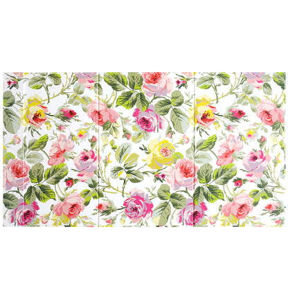 The Magnetic Die Stand Grace White features a vibrant floral pattern with pink, yellow, and red roses with green leaves on a white background, perfect for brightening up a craft room.