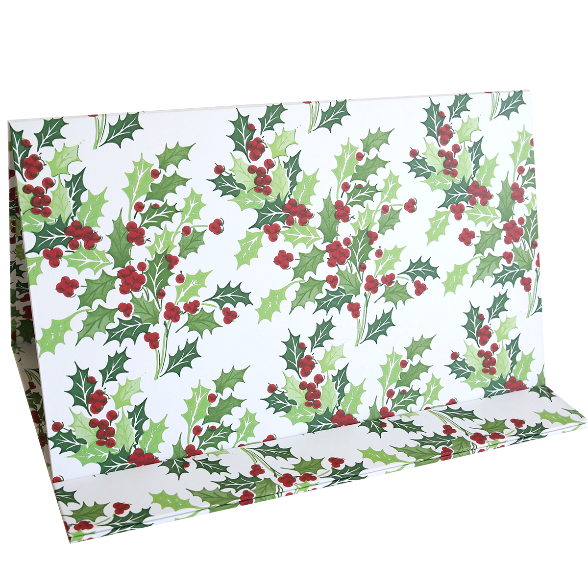 Magnetic Die Stand Holly features a festive holly pattern with green leaves and red berries on a white background, making it perfect for adding a touch of holiday cheer to your craft room organization.