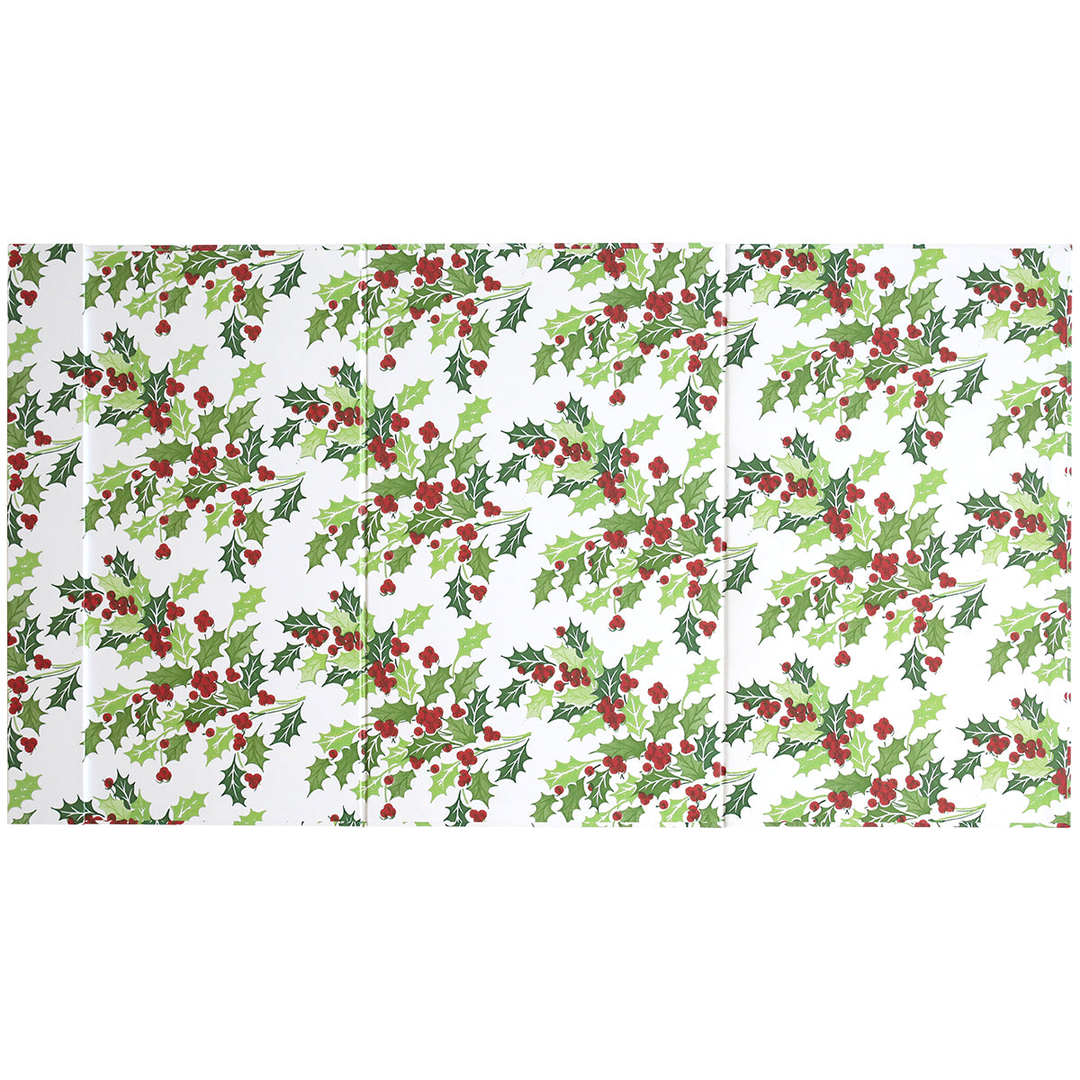 A festive craft room accessory, the Magnetic Die Stand Holly features a repeating pattern of holly leaves and red berries on a white background.