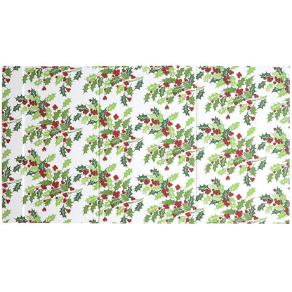 A festive craft room accessory, the Magnetic Die Stand Holly features a repeating pattern of holly leaves and red berries on a white background.