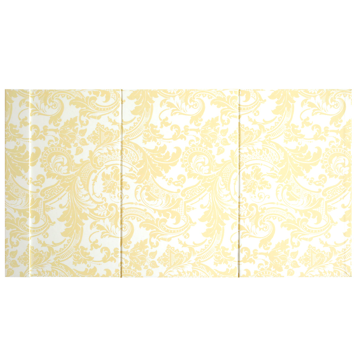 The Magnetic Die Stand Ivory Damask features a cream and yellow pattern with intricate floral and vine designs, making it perfect for an organized crafting space.