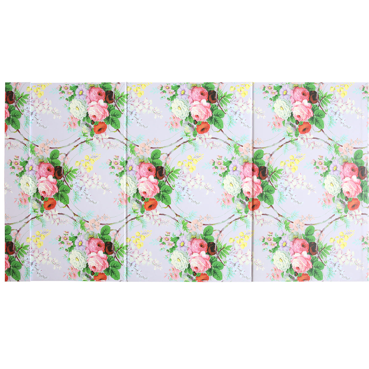 A repeating floral wallpaper pattern featuring various flowers in shades of pink, red, white, and green on a light background—ideal for crafting enthusiasts who want to create an inviting and organized space using the Magnetic Die Stand Lillian.