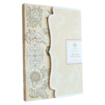 Decorative box with ornate floral patterns in beige and gold, labeled "Anna Griffin," ideal for storing Glorious Foil Rub Ons Gold or other craft project essentials.