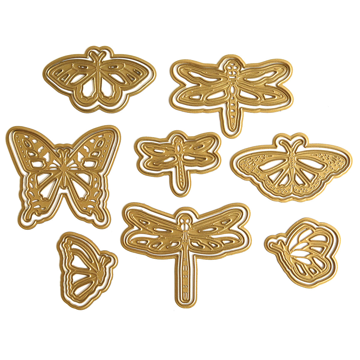 Eight Dragonfly and Butterfly 3D Dies are arranged on a white background, making them ideal for adding dimension to your handmade creations.
