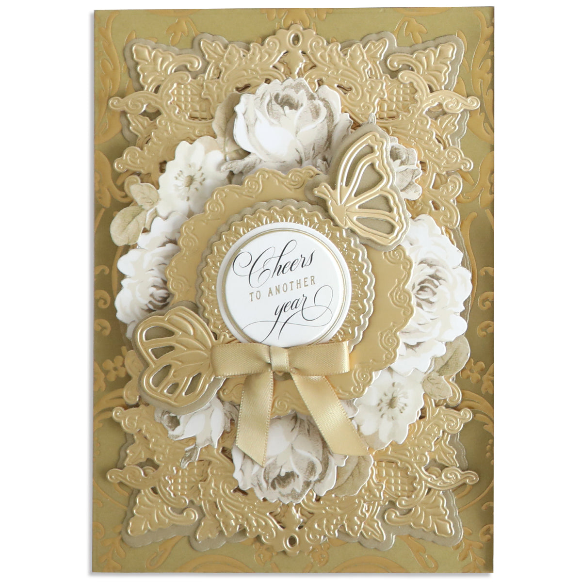 Faded Rose Die Cut Embellishments feature vintage florals, embossed butterflies, and elegant gold and white accents—perfect for craft projects or adding a special touch to any gift.