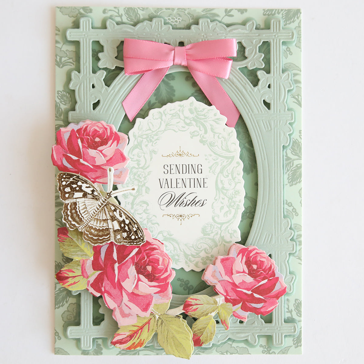 A beautiful Valentine's Day Heartfelt Stickers set featuring pink roses, romantic florals, a butterfly, a pink bow, and the message "Sending Valentine Wishes" in the center.