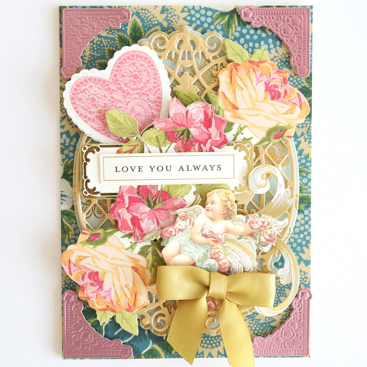 Heartfelt Stickers featuring romantic florals, a heart, a cherub, and a yellow ribbon with the words "LOVE YOU ALWAYS" add decorative charm to any card or gift.