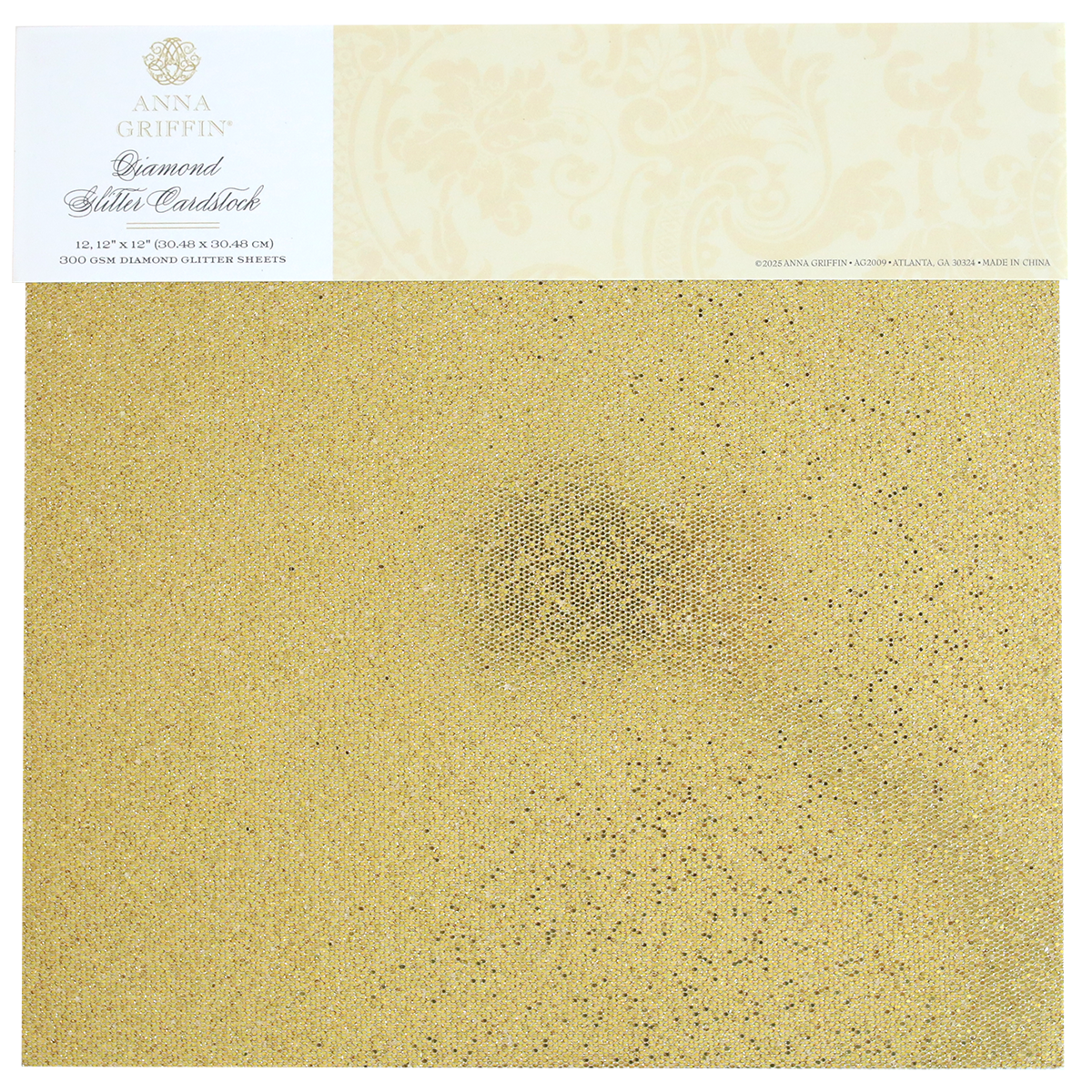 Diamond Glitter 12x12 Cardstock 12 sheets—square sheets with subtle sparkle and a product info label at the top left, ideal for scrapbooks and creative projects.