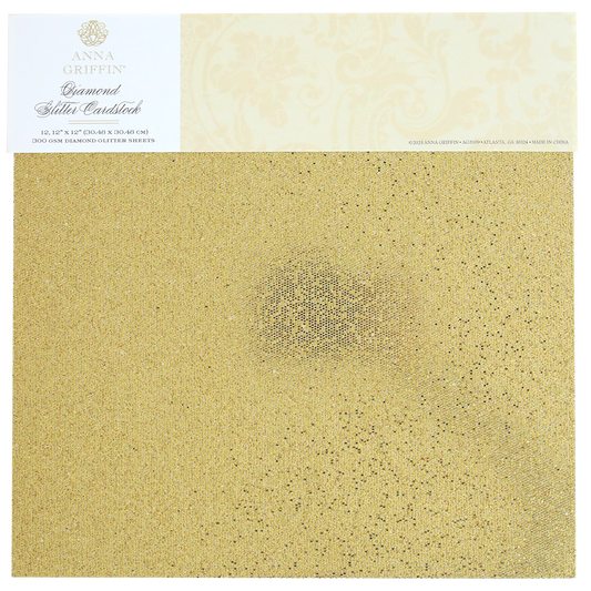 Diamond Glitter 12x12 Cardstock 12 sheets—square sheets with subtle sparkle and a product info label at the top left, ideal for scrapbooks and creative projects.