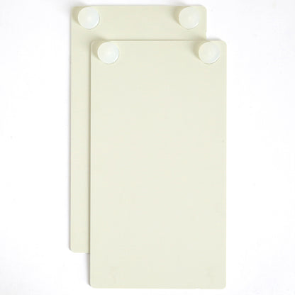 Two rectangular off-white sample cards, each with two round white fasteners at the top corners, overlap on a white background—ideal for displaying results made with the Empress Gild Hot Foil Machine.