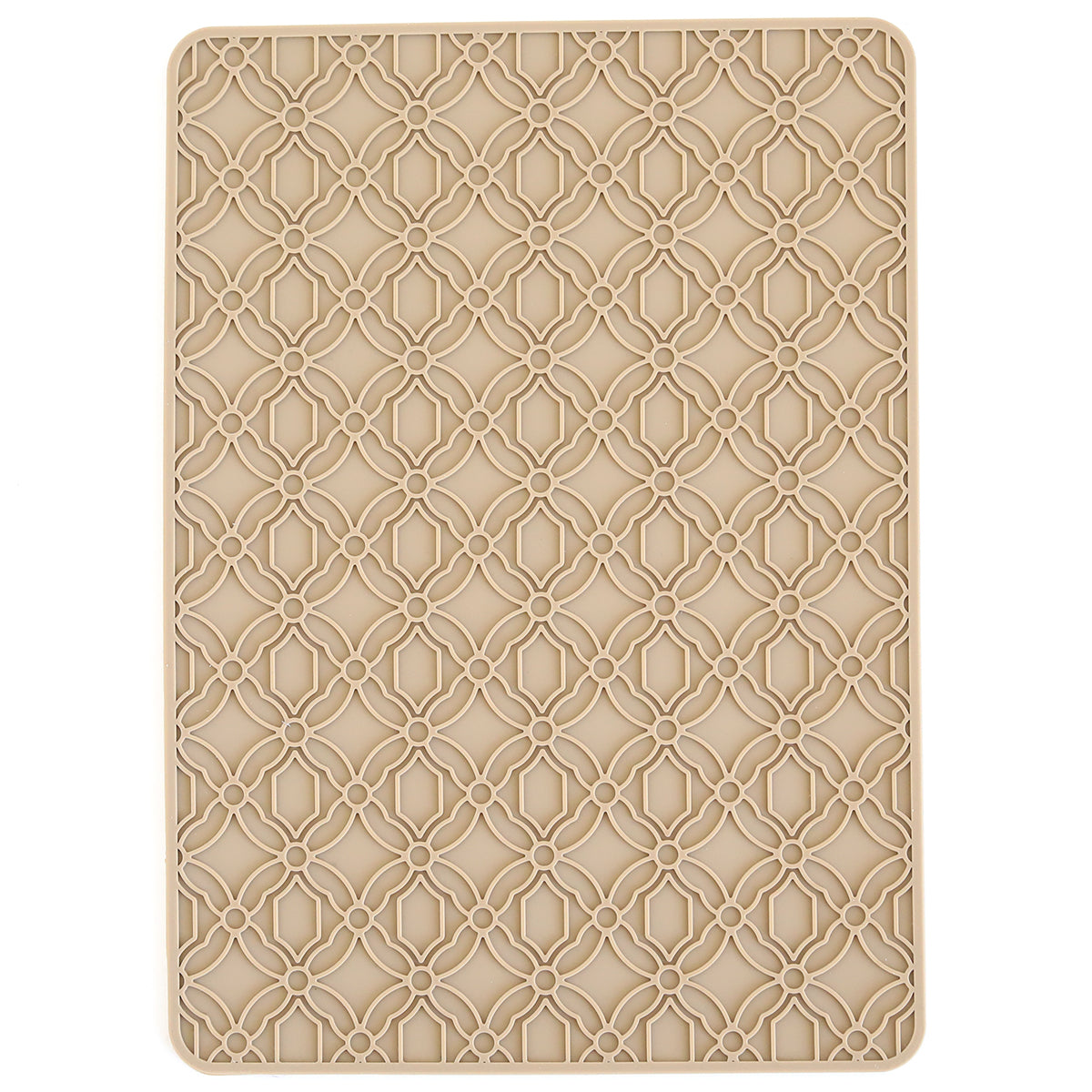 Empress Gild hot Foil Machine with Holiday Hot Foil, rectangular in shape and viewed from above against a white background, featuring a raised geometric lattice pattern on its beige silicone mat.