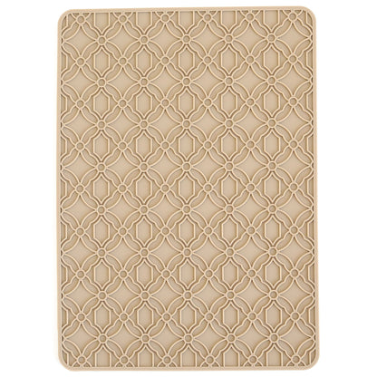 Empress Gild hot Foil Machine with Holiday Hot Foil, rectangular in shape and viewed from above against a white background, featuring a raised geometric lattice pattern on its beige silicone mat.