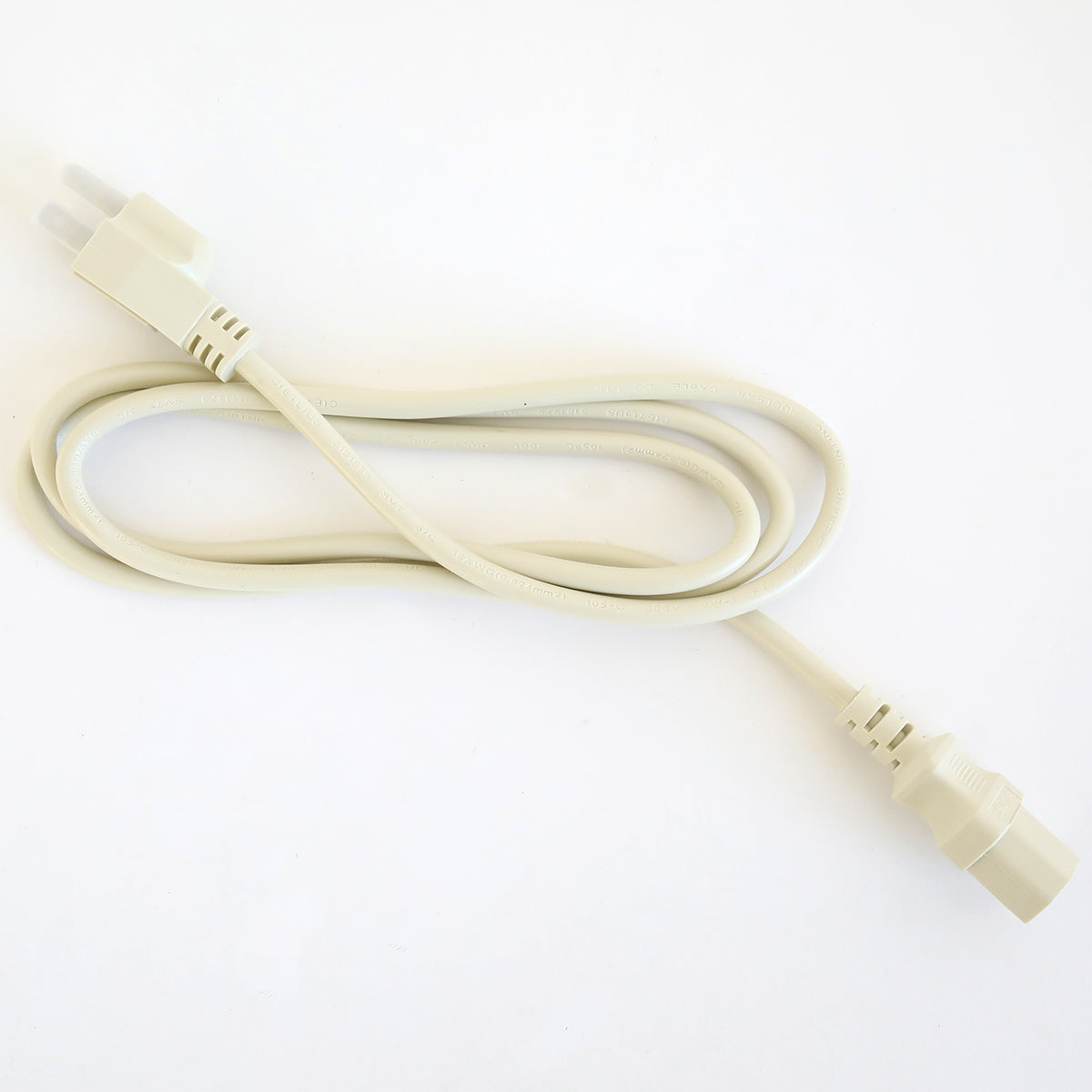 A white electrical power cord with a two-prong plug on one end and a socket on the other, coiled loosely—ideal for powering the Empress Gild Hot Foil Starter Bundle or your favorite heat-activated foiling system.