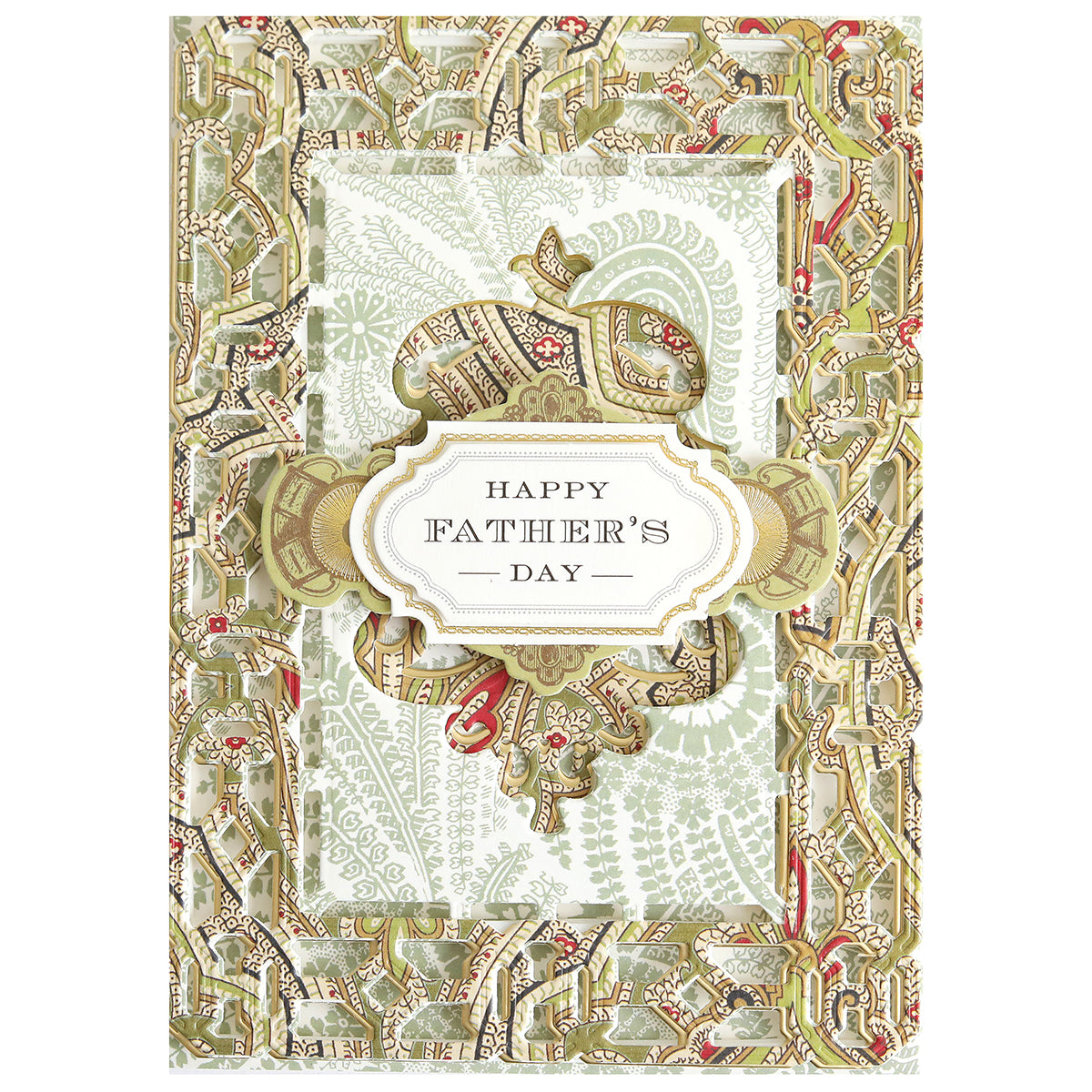 Father's Day card with an ornate gold and green border and a "Happy Father's Day" label—a perfect pick from the All About Him Papercrafting Kit with Dies.