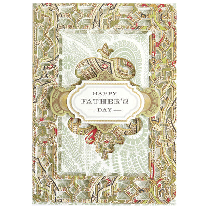 Father's Day card with an ornate gold and green border and a "Happy Father's Day" label—a perfect pick from the All About Him Papercrafting Kit with Dies.