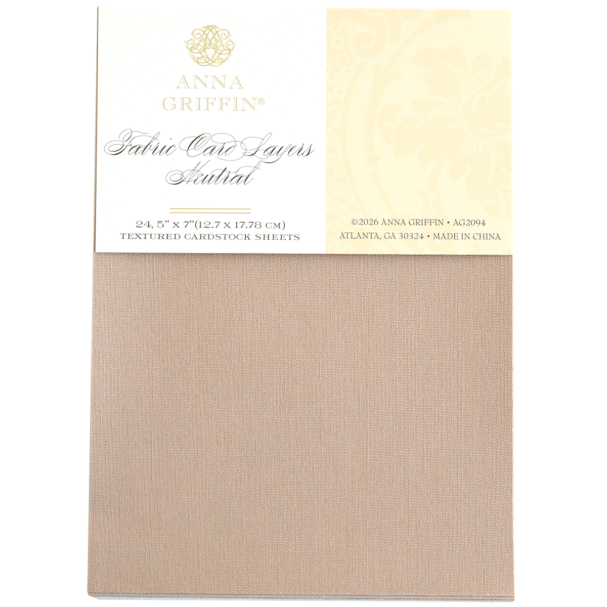 The Fabric Card Layers Neutral pack includes fabric cardstock sheets (24.5" x 7"/12.7 x 17.78 cm) in neutral beige, ideal for handmade cards and creating elegant card layers.