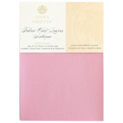 A package of Fabric Card Layers Antique in pink, measuring 24.5" x 7", perfect for card design and paper crafting, made in China.