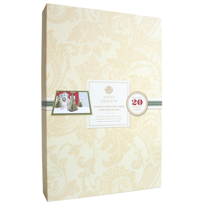 Folded Christmas Tree Card Making Kit, cream-colored with an ornate pattern, includes materials to create 20 unique handmade Christmas cards featuring beautifully folded Christmas tree designs.