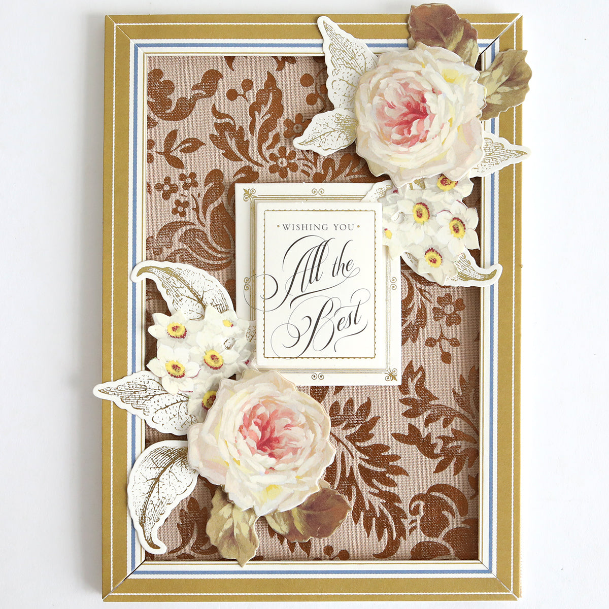 Add elegant flair to your handmade cards or autumn paper crafts with the Perfect Palette Fall Foil—a greeting card featuring raised floral decorations and ornate script reading “Wishing You All the Best,” set against a brown patterned background in a gold frame.