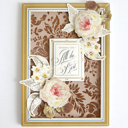 Add elegant flair to your handmade cards or autumn paper crafts with the Perfect Palette Fall Foil—a greeting card featuring raised floral decorations and ornate script reading “Wishing You All the Best,” set against a brown patterned background in a gold frame.