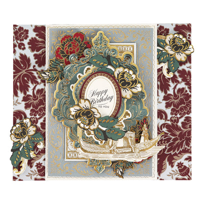 Send birthday wishes with ornate gold accents using the Venetian Gilded Frame Pattern Foil Plates, featuring a gondola and damask-inspired red and gold design.
