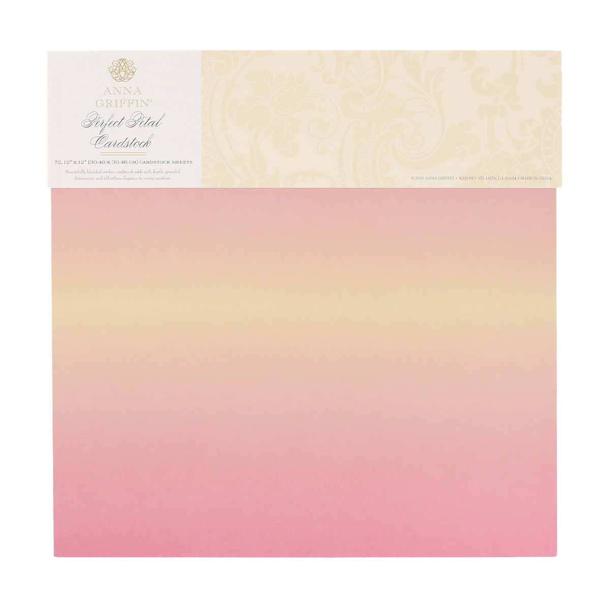 A square ombré cardstock in pink and yellow with floral patterns—Perfect Petal Double Sided 12 x 12 Cardstock, perfect for stylish card making.