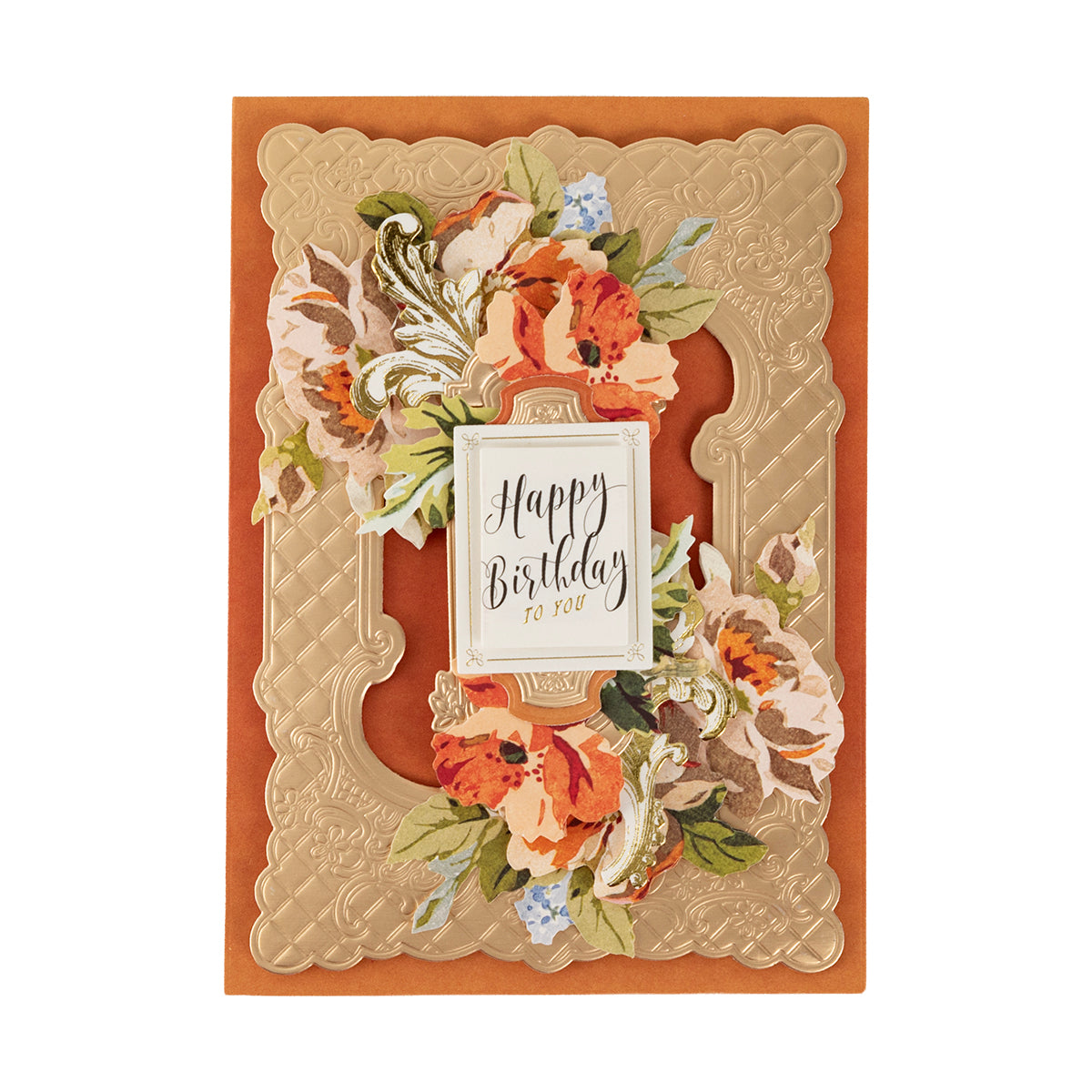 Create elegant birthday cards with Perfect Petal Double Sided 12 x 12 Cardstock, featuring floral designs and gold frames for a stunning, personalized touch.