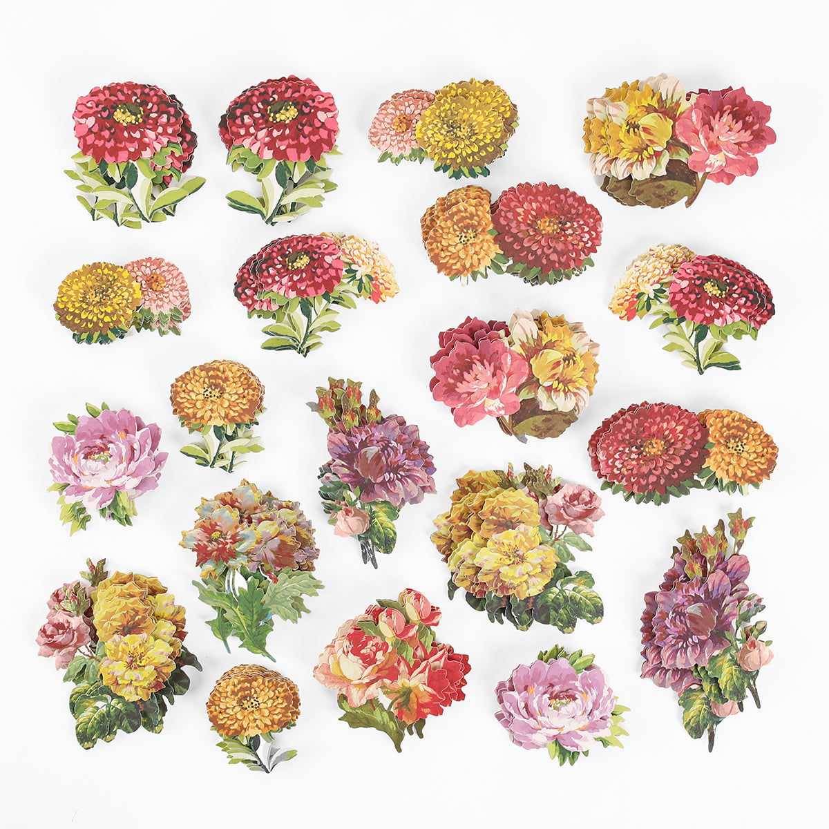 Fall Flower Embellishments features colorful cut-out flower illustrations in rows on white—perfect for adding a fall touch to your paper crafts.