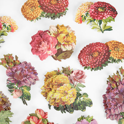 Fall Flower Embellishments arranged on a white background feature assorted colorful flowers in red, pink, yellow, and purple hues.