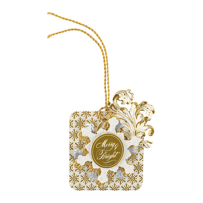 Square holiday gift tag with gold snowflake and “Merry & Bright”—a festive accent or a creative addition to your Christmas Grace Advent Calendar.